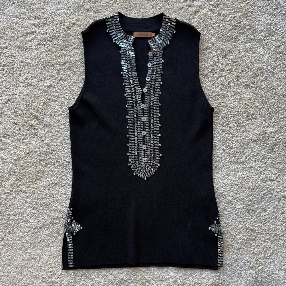 Belldini Black Embellished Sleeveless Knit Top Size M Sequin Detail